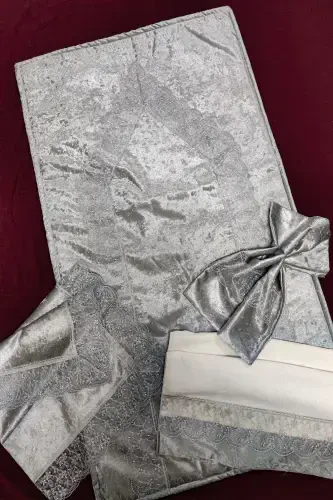 Seccade Seti 4 Parça Ekonomik Çeyizlik Seccade Takımı, Nişan Bohça - Gri-Gri - ÇT ÇEYIZCI TEKSTIL (1)