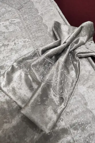 Seccade Seti 4 Parça Ekonomik Çeyizlik Seccade Takımı, Nişan Bohça - Gri-Gri - 5