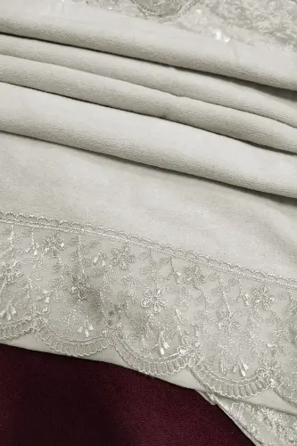 Seccade Seti 4 Parça Ekonomik Çeyizlik Seccade Takımı, Nişan Bohça - Krem-Krem - 3