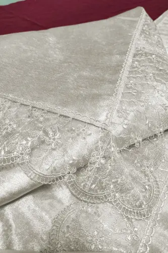 Seccade Seti 4 Parça Ekonomik Çeyizlik Seccade Takımı, Nişan Bohça - Krem-Krem - 4