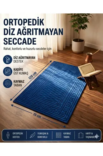 Seccade Tizza Og'ritmaydigan Kadife Sirpanmaydigan Taglik Kabartmali, Kashtali, Maxsus Yumshoq Taglik 100% Paxta-To'q ko'k - MIABELLA HOME (1)