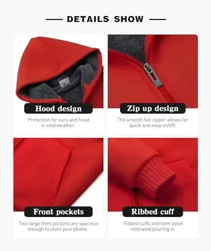 SECOOD Kids Hoodie Fleece Jacket Warm Sherpa Lined Zip Up Hooded Sweatshirt Soft Winter Coat Boys Girls School Outerwear - 3