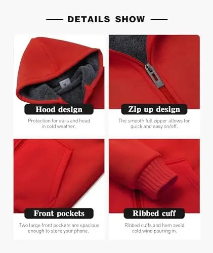SECOOD Kids Hoodie Fleece Jacket Warm Sherpa Lined Zip Up Hooded Sweatshirt Soft Winter Coat Boys Girls School Outerwear - 3