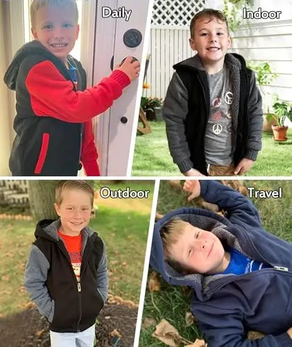 SECOOD Kids Hoodie Fleece Jacket Warm Sherpa Lined Zip Up Hooded Sweatshirt Soft Winter Coat Boys Girls School Outerwear - 4