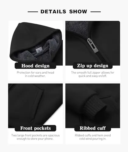 SECOOD Kids Hoodie Fleece Jacket Warm Sherpa Lined Zip Up Hooded Sweatshirt Soft Winter Coat Boys Girls School Outerwear - 3