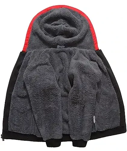 SECOOD Kids Hoodie Fleece Jacket Warm Sherpa Lined Zip Up Hooded Sweatshirt Soft Winter Coat Boys Girls School Outerwear - SECOOD (1)