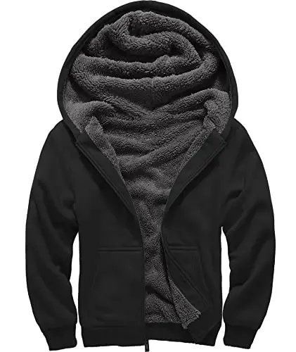 SECOOD Kids Hoodie Fleece Jacket Warm Sherpa Lined Zip Up Hooded Sweatshirt Soft Winter Coat Boys Girls School Outerwear - SECOOD