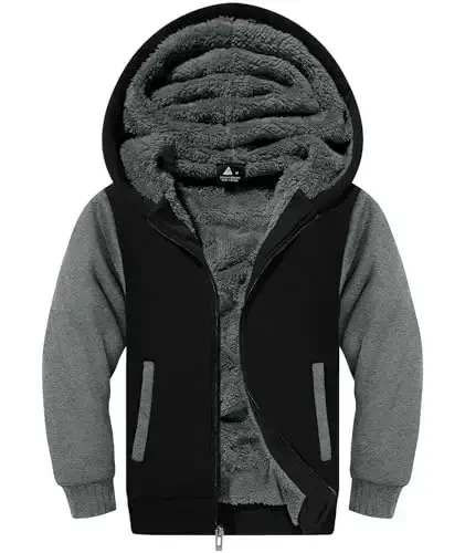 SECOOD Kids Hoodie Fleece Jacket Warm Sherpa Lined Zip Up Hooded Sweatshirt Soft Winter Coat Boys Girls School Outerwear - 2