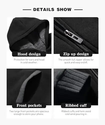 SECOOD Kids Hoodie Fleece Jacket Warm Sherpa Lined Zip Up Hooded Sweatshirt Soft Winter Coat Boys Girls School Outerwear - 3