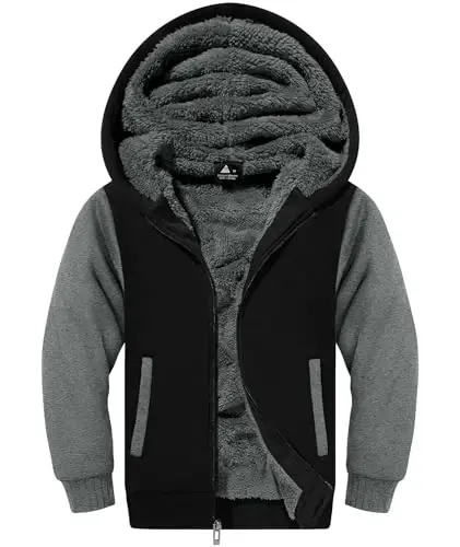 SECOOD Kids Hoodie Fleece Jacket Warm Sherpa Lined Zip Up Hooded Sweatshirt Soft Winter Coat Boys Girls School Outerwear - 2