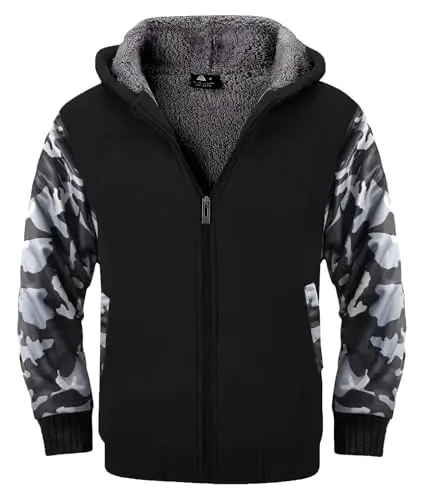 SECOOD Kids Hoodie Fleece Jacket Warm Sherpa Lined Zip Up Hooded Sweatshirt Soft Winter Coat Boys Girls School Outerwear 
