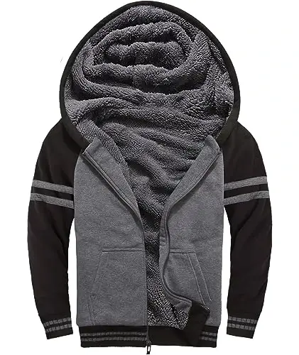 SECOOD Kids Hoodie Fleece Jacket Warm Sherpa Lined Zip Up Hooded Sweatshirt Soft Winter Coat Boys Girls School Outerwear - SECOOD