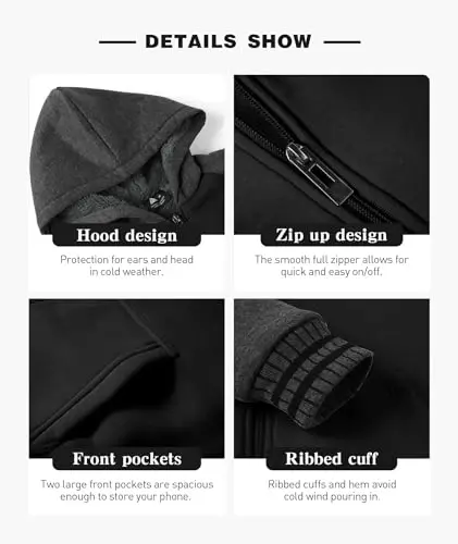 SECOOD Kids Hoodie Fleece Jacket Warm Sherpa Lined Zip Up Hooded Sweatshirt Soft Winter Coat Boys Girls School Outerwear - 3