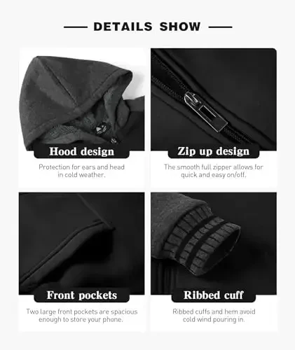 SECOOD Kids Hoodie Fleece Jacket Warm Sherpa Lined Zip Up Hooded Sweatshirt Soft Winter Coat Boys Girls School Outerwear - 3