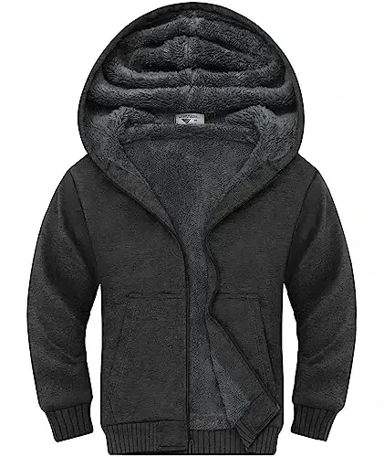 SECOOD Kids Hoodie Fleece Jacket Warm Sherpa Lined Zip Up Hooded Sweatshirt Soft Winter Coat Boys Girls School Outerwear 