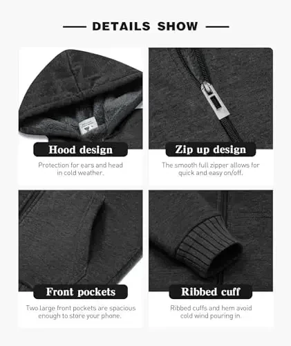 SECOOD Kids Hoodie Fleece Jacket Warm Sherpa Lined Zip Up Hooded Sweatshirt Soft Winter Coat Boys Girls School Outerwear - 3