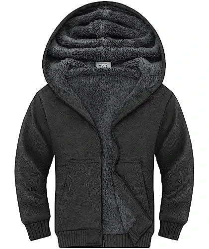 SECOOD Kids Hoodie Fleece Jacket Warm Sherpa Lined Zip Up Hooded Sweatshirt Soft Winter Coat Boys Girls School Outerwear - 1