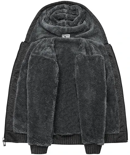 SECOOD Kids Hoodie Fleece Jacket Warm Sherpa Lined Zip Up Hooded Sweatshirt Soft Winter Coat Boys Girls School Outerwear - SECOOD (1)