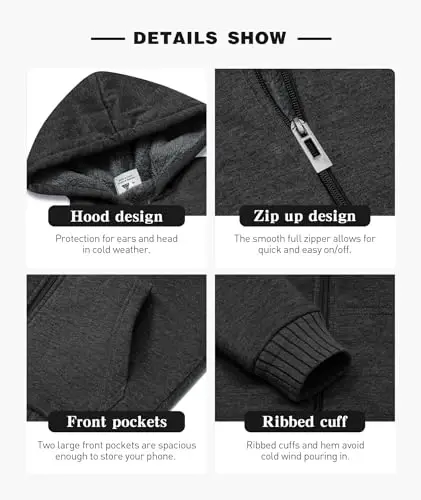SECOOD Kids Hoodie Fleece Jacket Warm Sherpa Lined Zip Up Hooded Sweatshirt Soft Winter Coat Boys Girls School Outerwear - 3