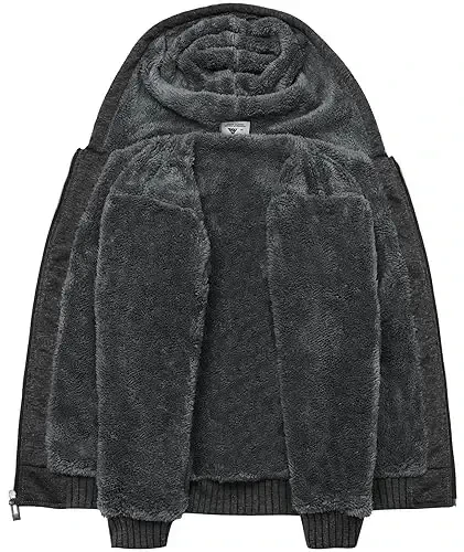 SECOOD Kids Hoodie Fleece Jacket Warm Sherpa Lined Zip Up Hooded Sweatshirt Soft Winter Coat Boys Girls School Outerwear - 2