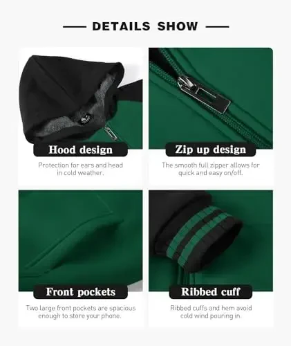 SECOOD Kids Hoodie Fleece Jacket Warm Sherpa Lined Zip Up Hooded Sweatshirt Soft Winter Coat Boys Girls School Outerwear - 3