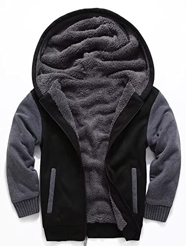 SECOOD Çocuklar Kapüşonlu Kazak Polar Ceket Sıcak Sherpa Astarlı Fermuarlı Kapüşonlu Sweatshirt Yumuşak Kışlık Mont Erkek Kız Okul Giysileri - 1