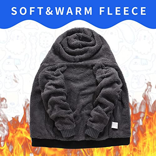 SECOOD Çocuklar Kapüşonlu Kazak Polar Ceket Sıcak Sherpa Astarlı Fermuarlı Kapüşonlu Sweatshirt Yumuşak Kışlık Mont Erkek Kız Okul Giysileri - 2