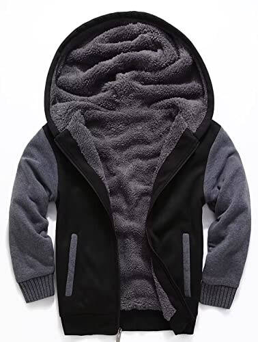 SECOOD Kids Hoodie Fleece Jacket Warm Sherpa Lined Zip Up Hooded Sweatshirt Soft Winter Coat Boys Girls School Outerwear - 1