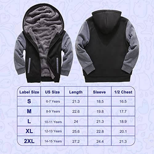 SECOOD Kids Hoodie Fleece Jacket Warm Sherpa Lined Zip Up Hooded Sweatshirt Soft Winter Coat Boys Girls School Outerwear - 6