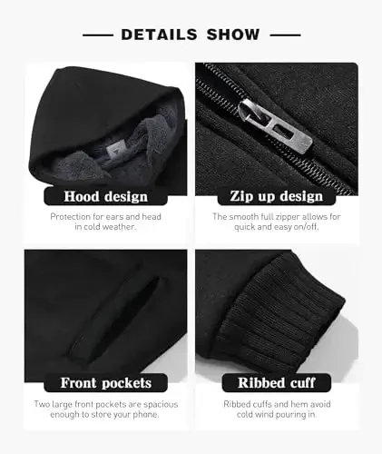 SECOOD Kids Hoodie Fleece Jacket Warm Sherpa Lined Zip Up Hooded Sweatshirt Soft Winter Coat Boys Girls School Outerwear - 3