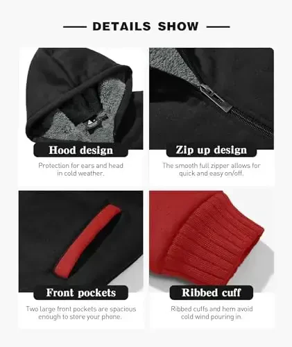 SECOOD Kids Hoodie Fleece Jacket Warm Sherpa Lined Zip Up Hooded Sweatshirt Soft Winter Coat Boys Girls School Outerwear - 3