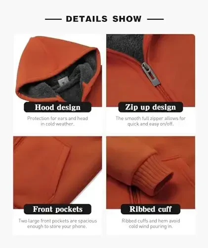 SECOOD Kids Hoodie Fleece Jacket Warm Sherpa Lined Zip Up Hooded Sweatshirt Soft Winter Coat Boys Girls School Outerwear - 3