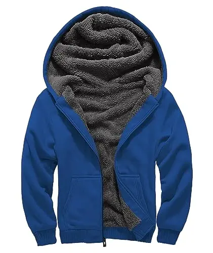 SECOOD Kids Hoodie Fleece Jacket Warm Sherpa Lined Zip Up Hooded Sweatshirt Soft Winter Coat Boys Girls School Outerwear - SECOOD