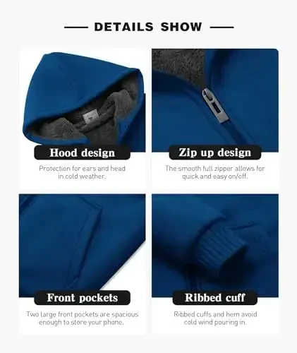 SECOOD Kids Hoodie Fleece Jacket Warm Sherpa Lined Zip Up Hooded Sweatshirt Soft Winter Coat Boys Girls School Outerwear - 3