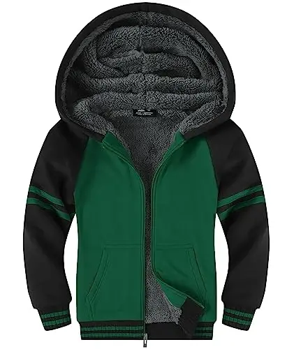 SECOOD Kids Hoodie Fleece Jacket Warm Sherpa Lined Zip Up Hooded Sweatshirt Soft Winter Coat Boys Girls School Outerwear - SECOOD