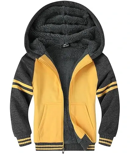 SECOOD Kids Hoodie Fleece Jacket Warm Sherpa Lined Zip Up Hooded Sweatshirt Soft Winter Coat Boys Girls School Outerwear - 3