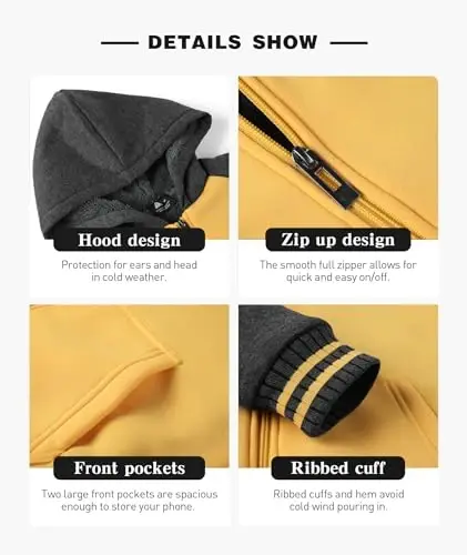 SECOOD Kids Hoodie Fleece Jacket Warm Sherpa Lined Zip Up Hooded Sweatshirt Soft Winter Coat Boys Girls School Outerwear - 5