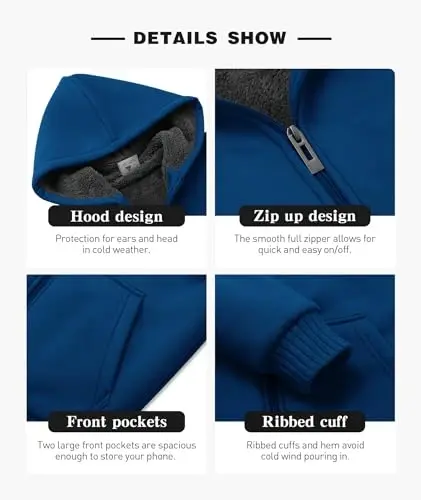 SECOOD Kids Hoodie Fleece Jacket Warm Sherpa Lined Zip Up Hooded Sweatshirt Soft Winter Coat Boys Girls School Outerwear - 4