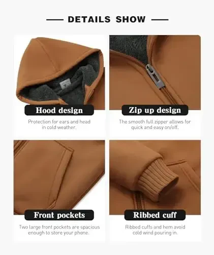 SECOOD Kids Hoodie Fleece Jacket Warm Sherpa Lined Zip Up Hooded Sweatshirt Soft Winter Coat Boys Girls School Outerwear - 3