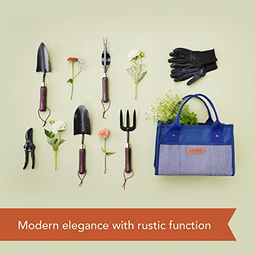 SEEDR GARDEN WORKS Outdoor Garden Tool Set, Stainless Steel Gardening Set - Garden Tool Organizer Bag, Garden Trowel, Cultivator, Transplanter, Weeder, Bypass Pruning Shears, and Garden Gloves–7pc Set - 4