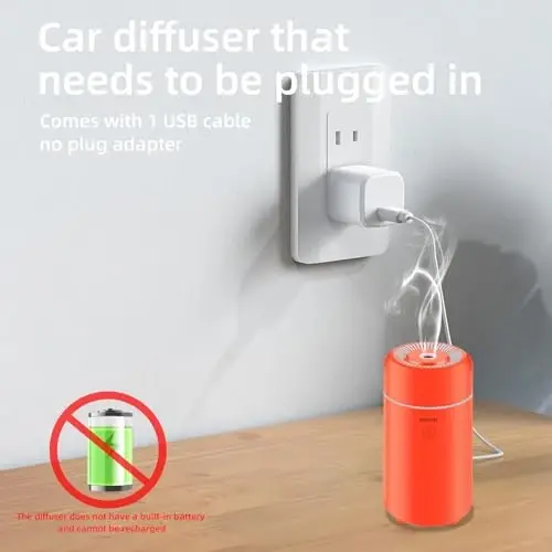 SEEDSEEL 100ML Car Essential Oil Diffuser, Mini Air Humidifier with 7-LED Color Changing, Suitable for Car (Orange) - 2