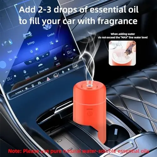 SEEDSEEL 100ML Car Essential Oil Diffuser, Mini Air Humidifier with 7-LED Color Changing, Suitable for Car (Orange) - 4