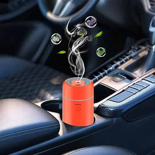 SEEDSEEL 100ML Car Essential Oil Diffuser, Mini Air Humidifier with 7-LED Color Changing, Suitable for Car (Orange) 