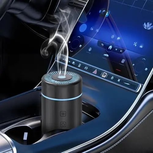 SEEDSEEL 100ML Car Diffuser, USB Rechargeable Battery Operated,Powered Cordless Essential Oil Diffuser, 7 LED Color Lights 2 Timer Modes for Car Outdoor Home (Black) - 1