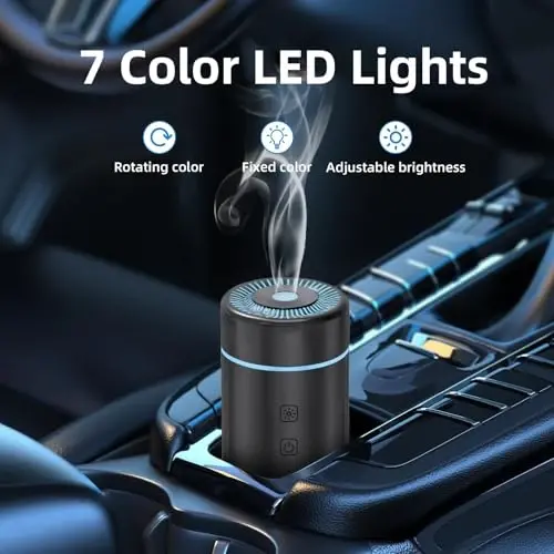 SEEDSEEL 100ML Car Diffuser, USB Rechargeable Battery Operated,Powered Cordless Essential Oil Diffuser, 7 LED Color Lights 2 Timer Modes for Car Outdoor Home (Black) - 6