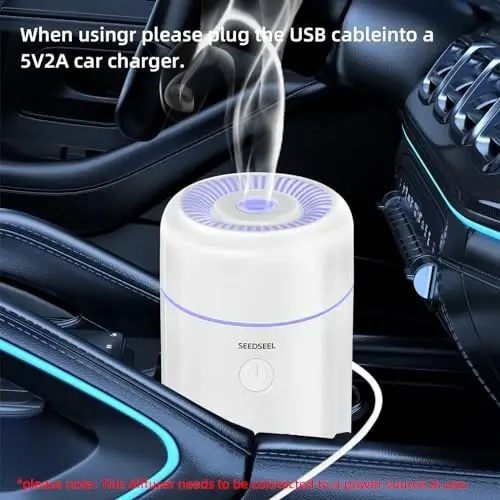 SEEDSEEL 100ML Avtomobil Diffuzor Namlagichi, Salqin Bug'li Havo Efir Moyi Diffuzori 7-LED Rangni O'zgartirish bilan, Avtomobil uchun mos - 3