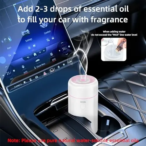 SEEDSEEL 100ML Avtomobil Diffuzor Namlagichi, Salqin Bug'li Havo Efir Moyi Diffuzori 7-LED Rangni O'zgartirish bilan, Avtomobil uchun mos - 4