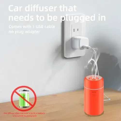 SEEDSEEL 100ML Car Essential Oil Diffuser, Mini Air Humidifier with 7-LED Color Changing, Suitable for Car (Orange) - 2