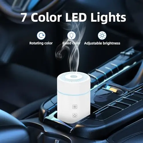 SEEDSEEL 100ML Car Essential Oil Diffuser, Rechargeable Battery Powered, Cordless Portable Humidifier with 7 LED Color Changing Lights for Travel (White) - 6