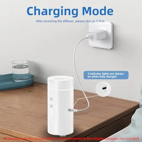 SEEDSEEL 100ML Car Essential Oil Diffuser, Rechargeable Battery Powered, Cordless Portable Humidifier with 7 LED Color Changing Lights for Travel (White) - 3